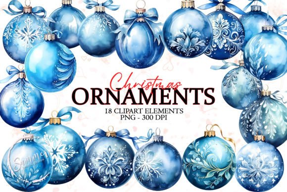 Download Christmas Balls, Blue Watercolor Clipart - Balls Collection