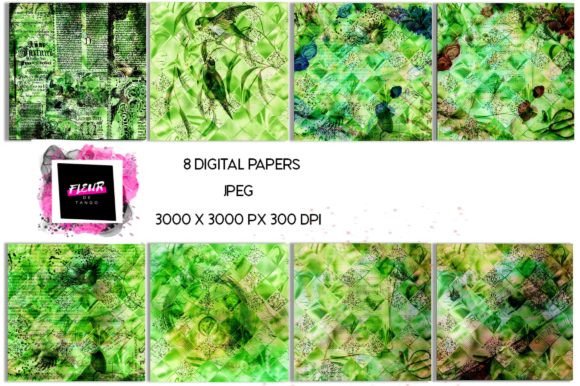 Download Green Digital Scrapbooking Papers Set - Scrapbooking paper Collection